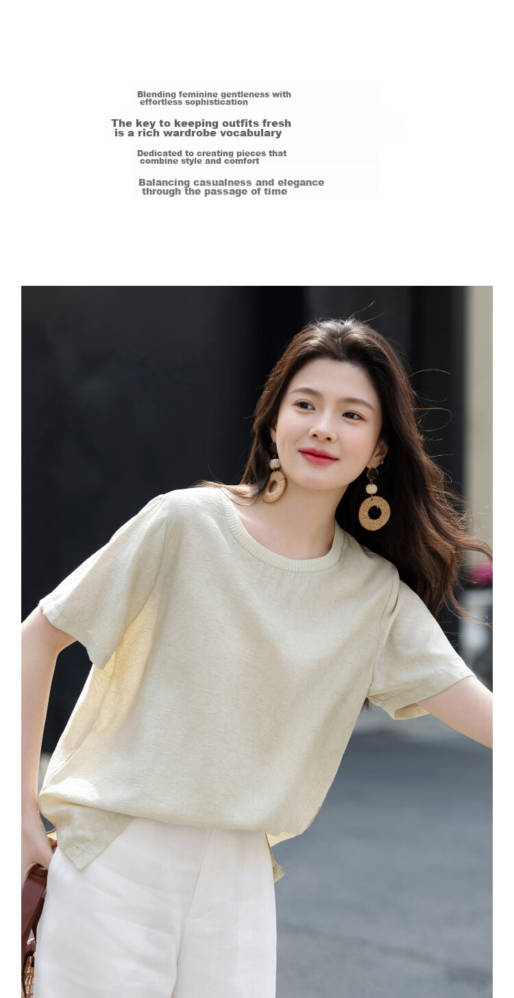 Demana Minimalist Light Summer Simple Knit Textured Round Neck Lightweight Loose Short Sleeve Shirt for Women 6