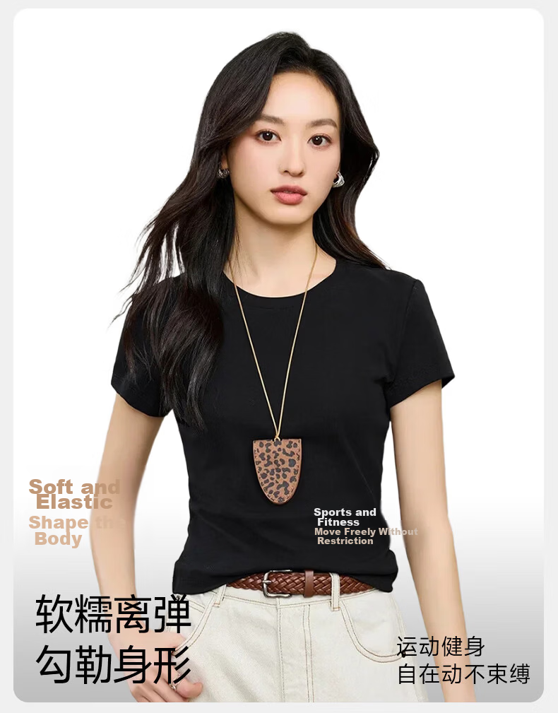 Langsha Women's Short Sleeve High Cotton T-Shirt Summer Slim Fit Casual Solid Color Top 8