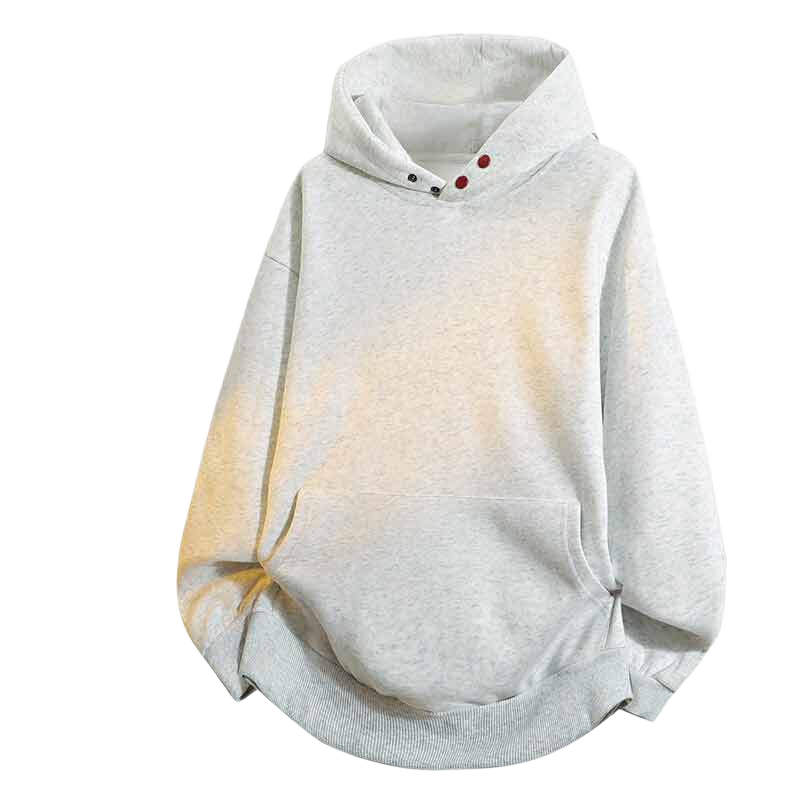 Homlean American Heavyweight Hoodie Autumn Men's High Street Solid Color Loose Casual Top HQ20 White Heather Gray M
