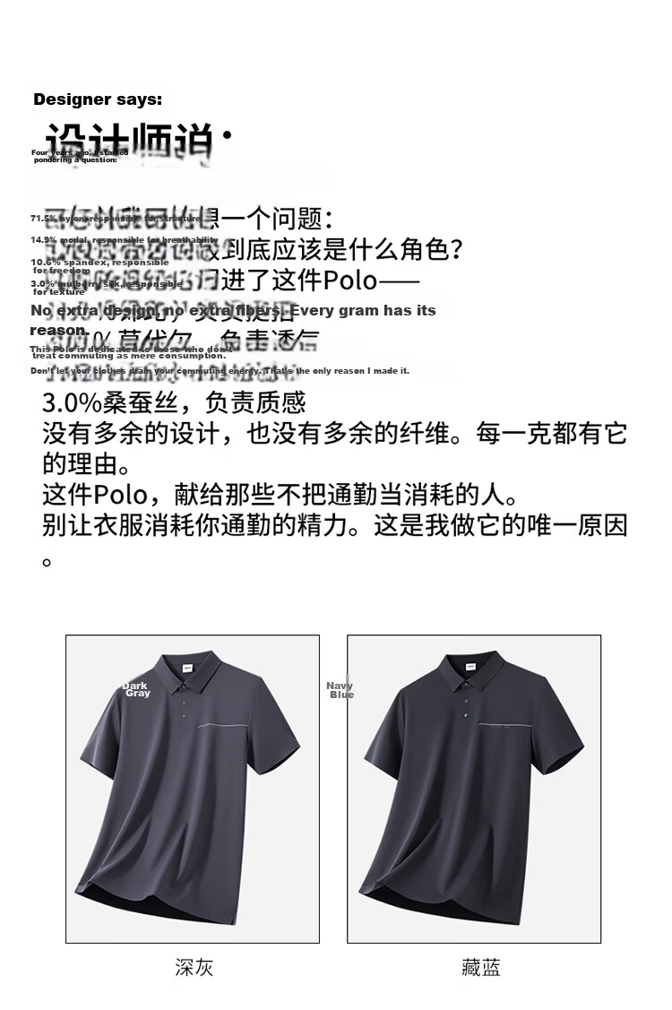 Edenbo Men's Short Sleeve Polo Shirt Modal Mulberry Silk Casual Top Dark Gray 170/88A (L) 3
