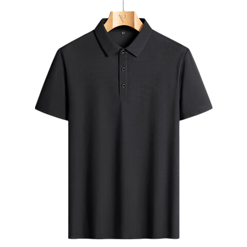 Dibinze Large Size Ice Silk Short-Sleeve Polo Shirt for Men, Summer Thin Style, Plus Size Loose Fit, Wide-Lap Collar T-Shirt, Black, 4XL