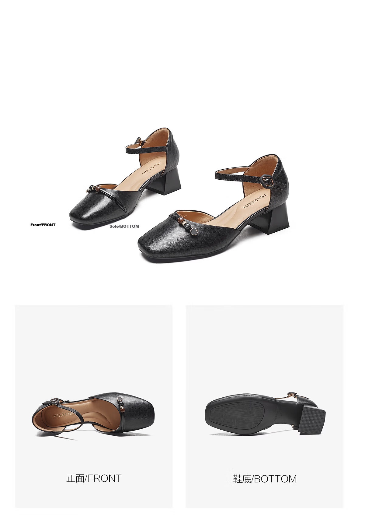 Eierkang Plus Size Women's Sheepskin Chunky Heel Hollow Mary Jane Peep Toe Sandals 27626W Black Size 40 18