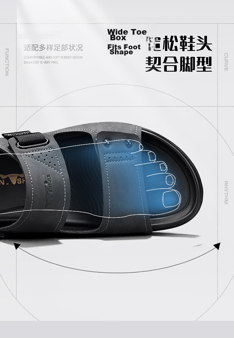 Bull Family Men's Leather Sandals Summer New Breathable Casual Comfortable Durable Beach Shoes Versatile Lightweight Two-Way Wear 9