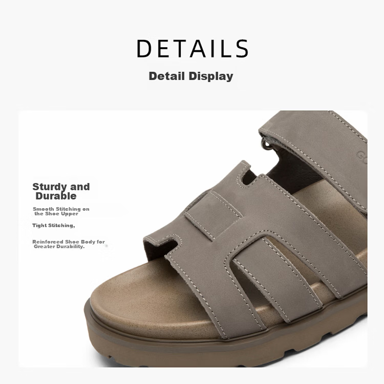 Goldlion Men's Summer Casual Slip-On Sandals Non-Slip Wear-Resistant Velcro Sandals G542520013RRF Gray Size 41 13