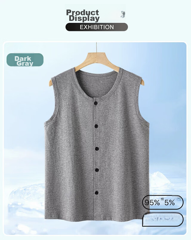 Xueqiman Pure Cotton Vest Middle-aged and Elderly Men's Plus Size Vest Father's Day Cardigan Loose Sleeveless Undershirt Underwear 14