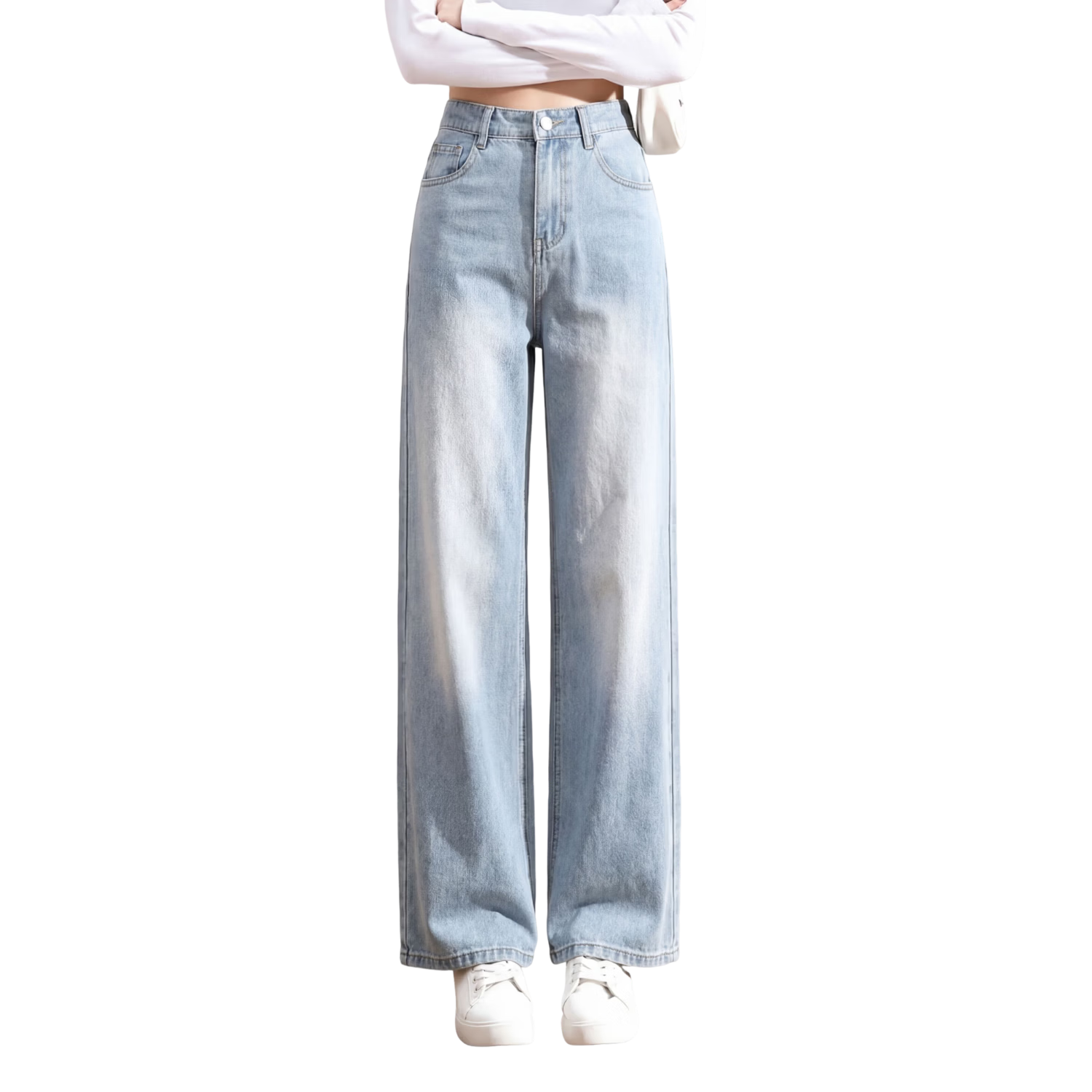 TUCANO Women's High-Waist Wide-Leg Loose Fit Slimming Casual Straight-Leg Jeans Black 2XL