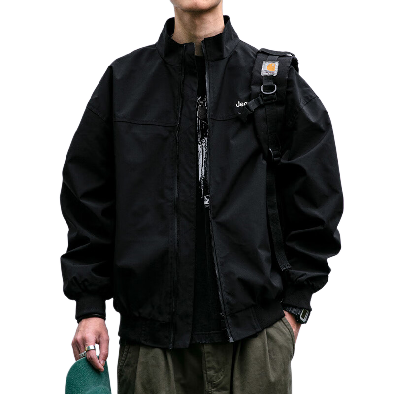 JEEP Men's Jacket Autumn Winter Stand Collar Casual American Style Black L