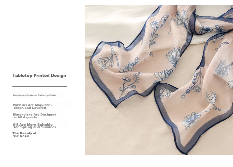 Shanghai Story Women's Summer Printed Silk Scarf 100% Mulberry Silk Neck Scarf Commuter Gift for Girlfriend Valentine's Day 4