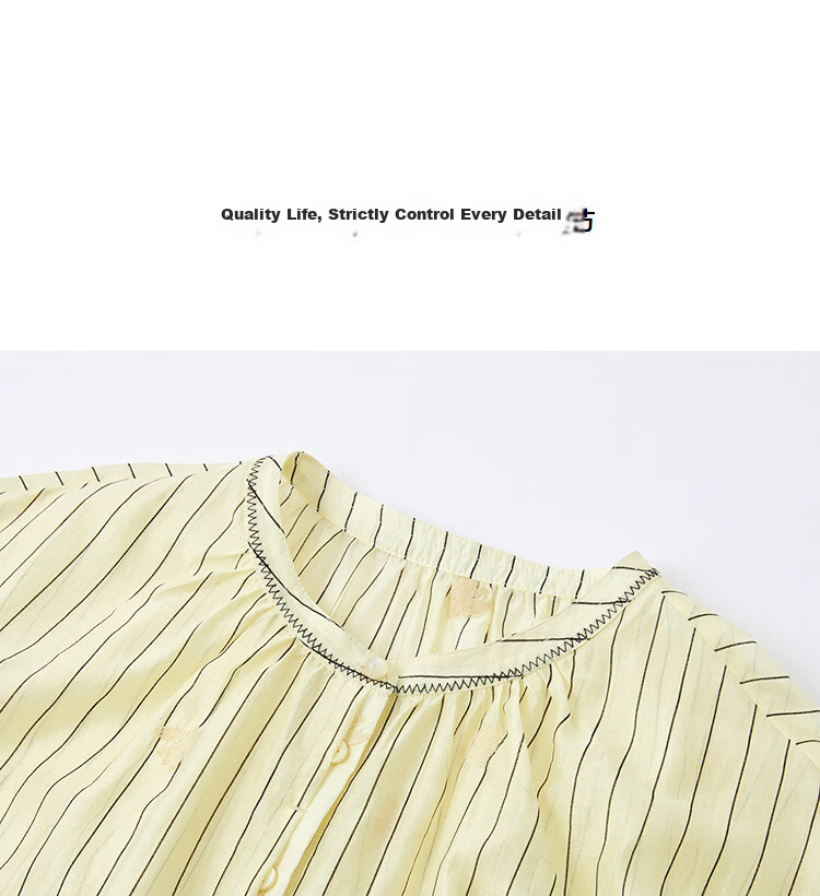 Demana [Comfortable Lyocell] Summer Textured Half-Placket Lace Collar Striped Embroidered Loose Slimming Shirt for Women Premium 10