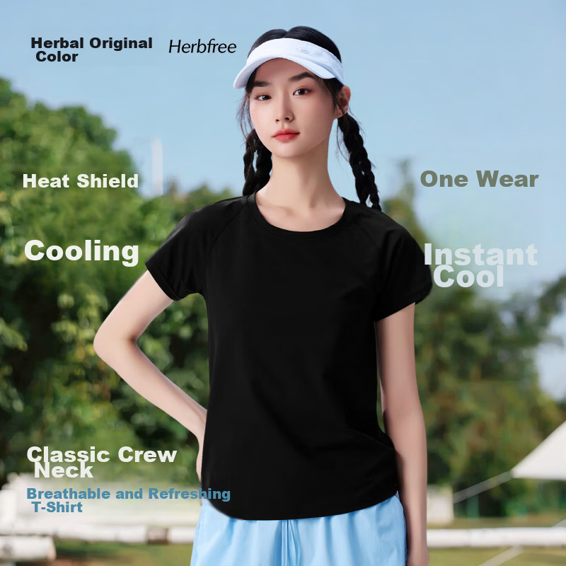Herbal Original Color Women's T-Shirt Ice Silk Short Sleeve Top Thin 2026 Summer New Loose Raglan Sleeve Slim Fit Base Layer Tee