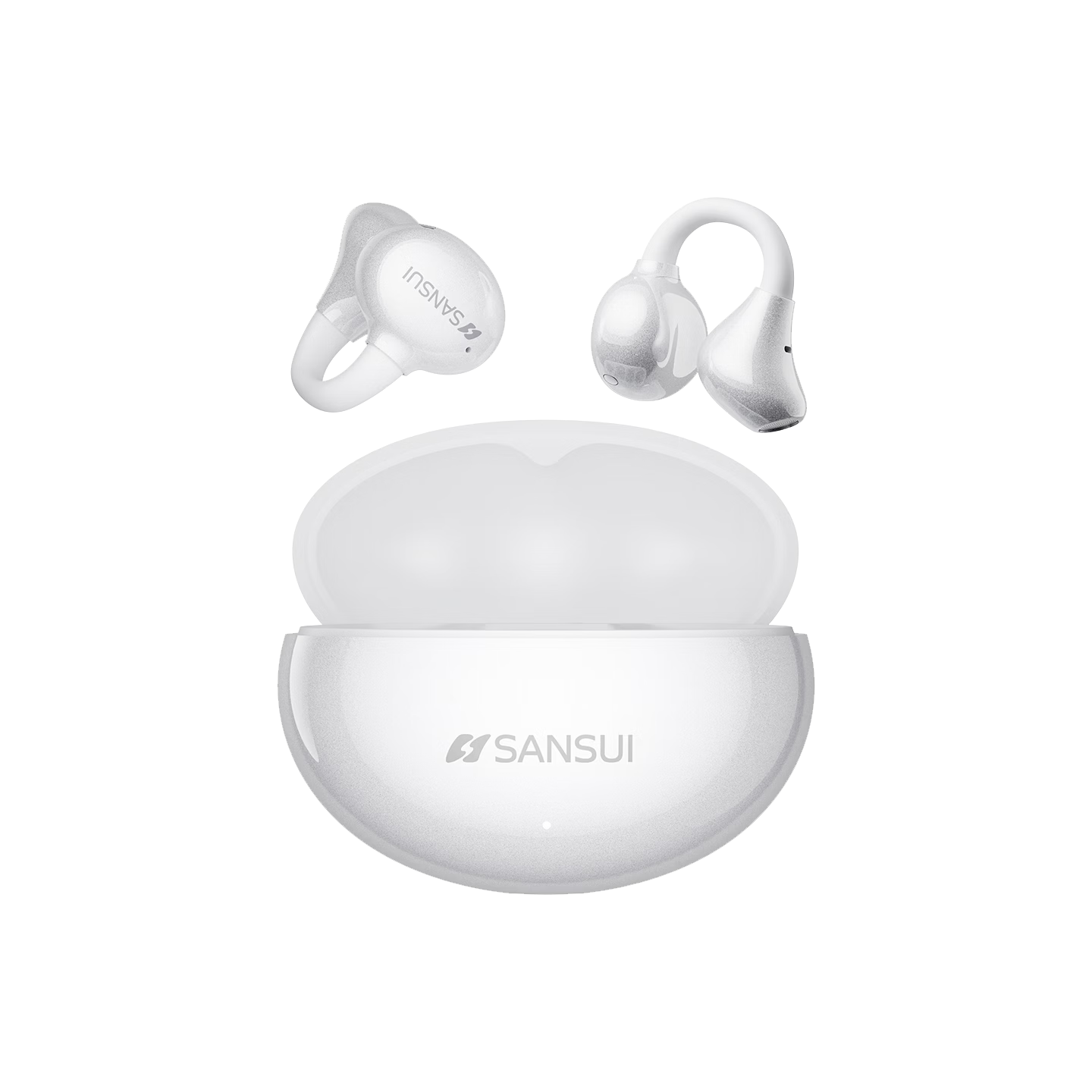 SANSUI 2026 New W133 Bluetooth Clip-On Bone Conduction Open-Ear Wireless Sports Running Gaming Noise-Cancelling Earphones for Apple - Snow White