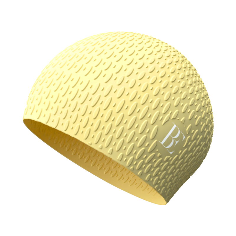 BALNEAIRE High-End Extra-Large Fashionable Bubble Swim Cap, Ultra-Elastic Waterproof Ear Protection Large Swimming Pool Swim Cap, Cream Yellow