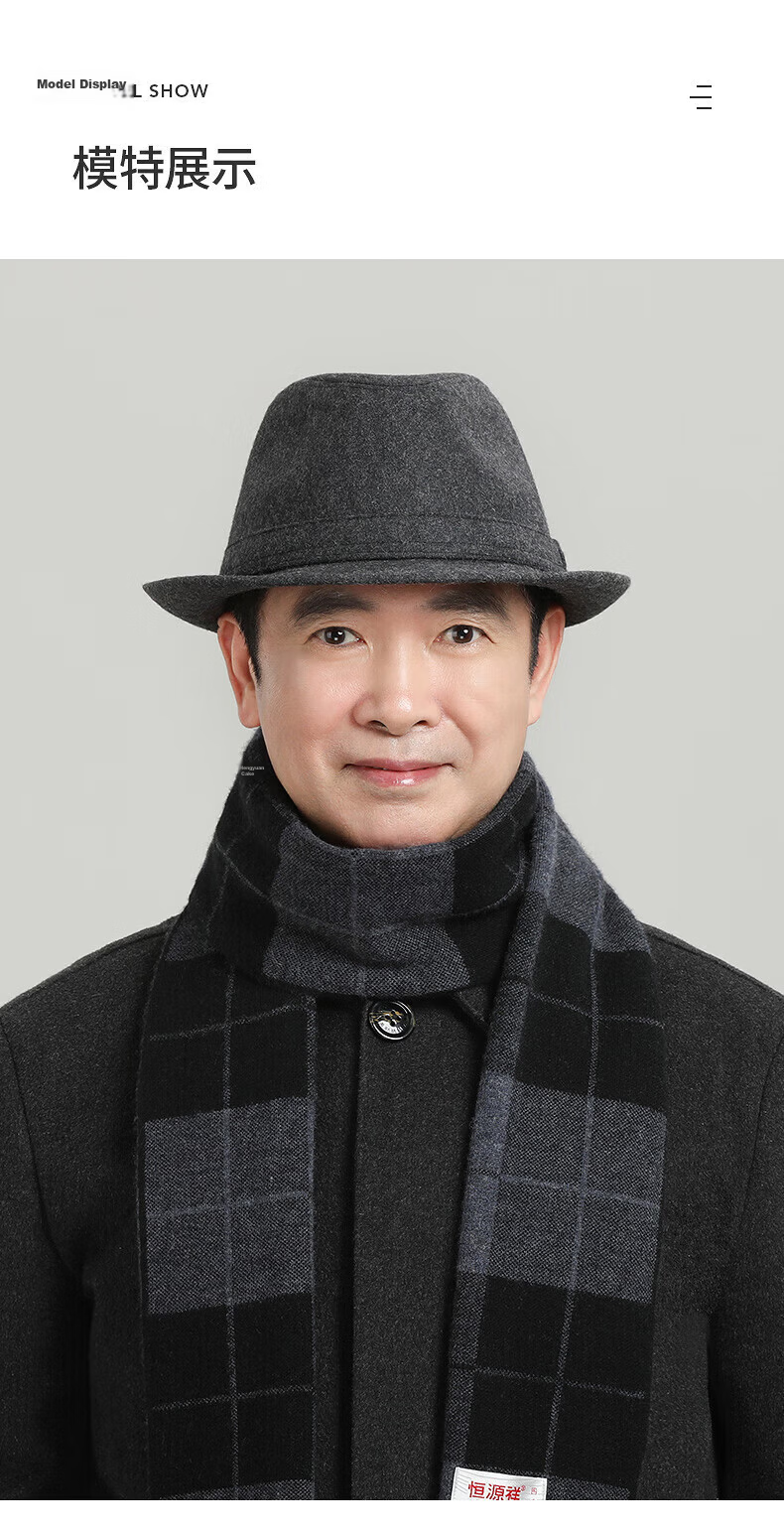 Hengyuanxiang Men's Middle-aged and Elderly Wool Felt Fedora Hat Vintage Spring Autumn Gentleman Hat Black 11