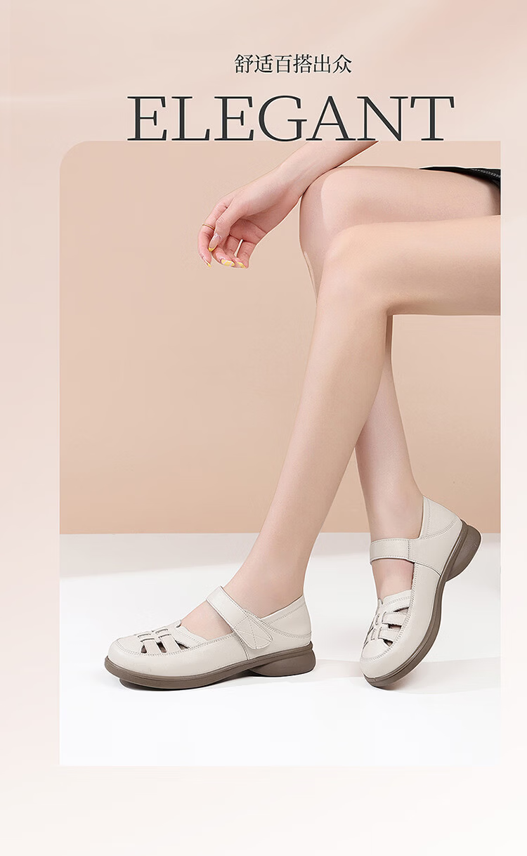 Red Dragonfly Mary Jane Women's Summer Cowhide Roman Sandals Two-Way Soft Sole Casual Mom Shoes WTB267372 Off-White Size 40 3
