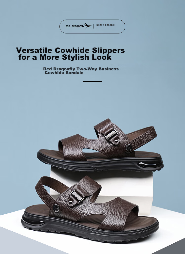 Red Dragonfly Men's Leather Dual-Wear Sandals Outdoor Soft Sole Trendy Comfortable Beach Casual Shoes WTT261112 Brown Size 41 1