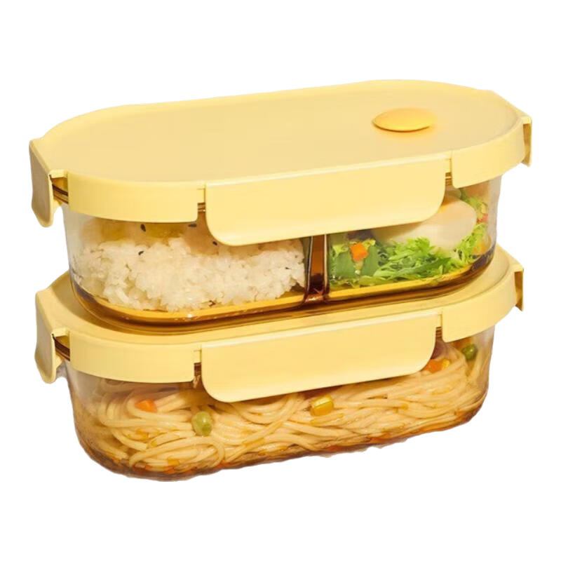 Xilekou Cilock Glass Lunch Box for Office Workers, Microwave-Safe Food Container, Large Capacity Insulated Bento Box, Single Pack