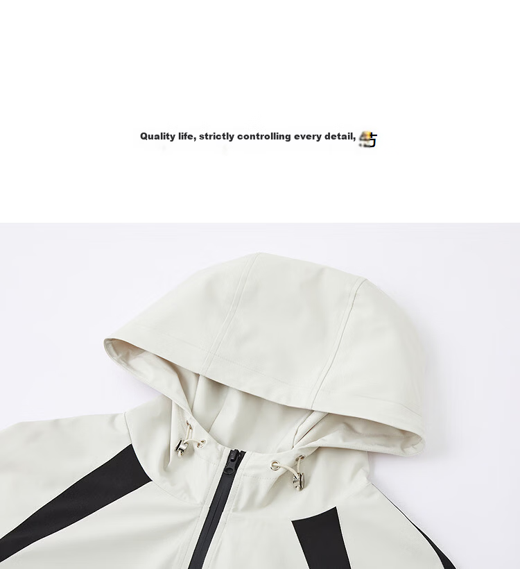 Demana [Three-Proof Black Technology] Spring Sports Style Drawstring Hooded Color-Block Slimming Magic Tape Jacket for Women High-End Feel 11