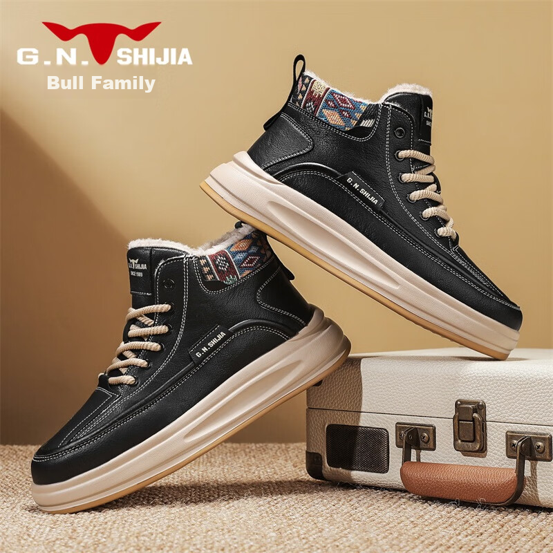 Bull Family Martin Boots Men 2025 Winter New Plush Warm High-Top Sneakers Versatile Cotton Shoes Men's Outdoor Casual Shoes