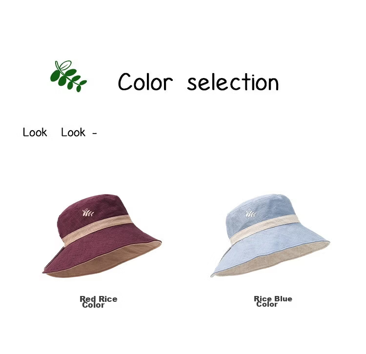 Lagur Natural Ramie Double-Sided Embroidered Fisherman Hat with Wild Berry Pattern, Large Head Circumference, Sun Protection, Red Rice Color 5