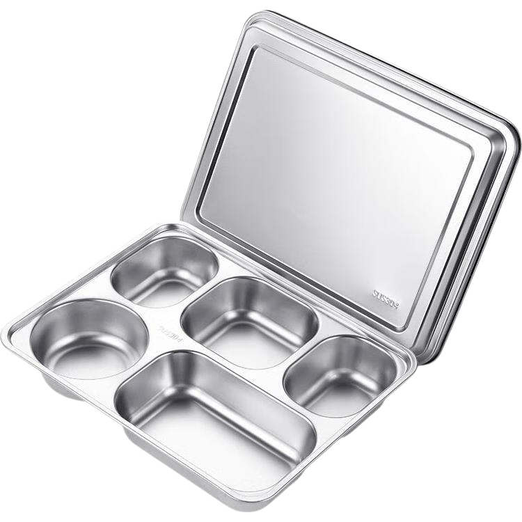 Golden Key 304 Stainless Steel Thickened Adult Lunch Tray Full Steel High-Profile Five-Compartment with Lid GK-530KC