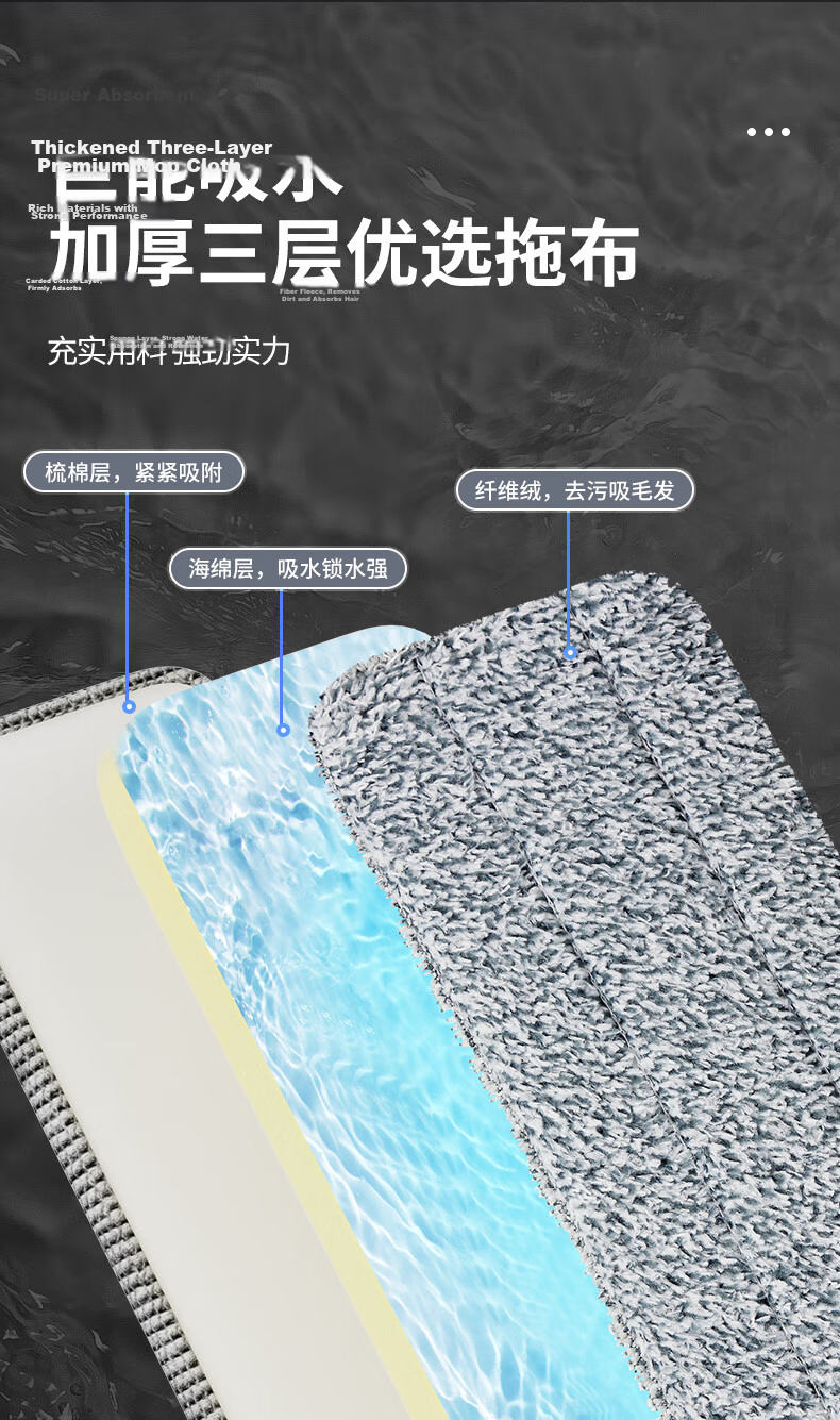 Baijia Haoshi Large Flat Mop Replacement Head Absorbent Lazy Mop Cloth 1 Piece Pack 7