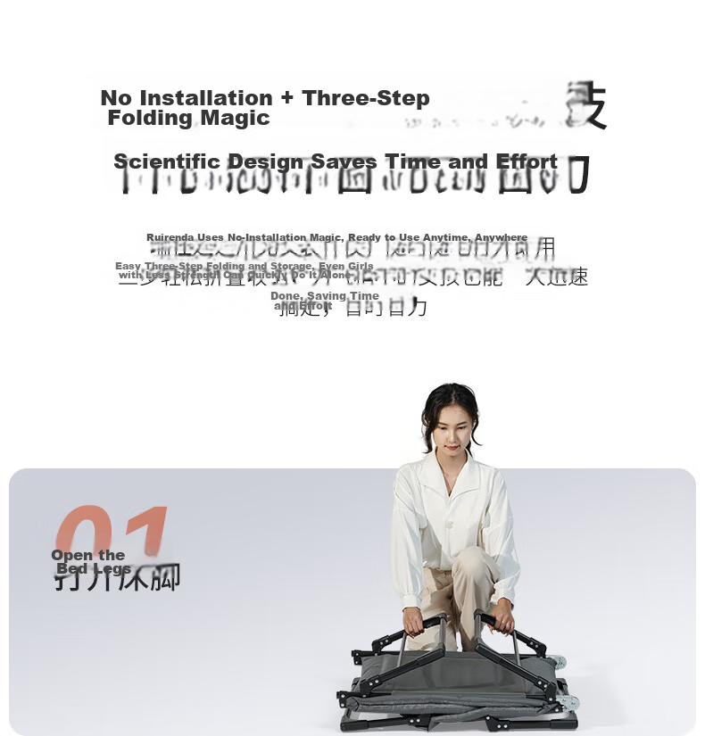 Restar Folding Bed, Office Single Nap Bed, Accompanying Care Bed, Portable Camping Bed, Workstation Nap Aid, Tech Fabric 3
