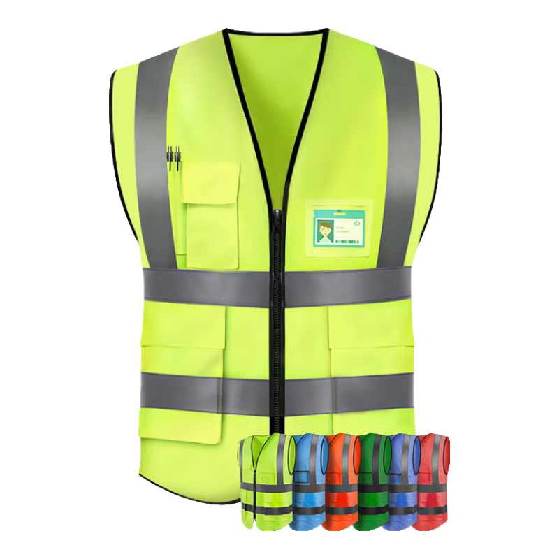 Zhuante Reflective Vest Multi-Pocket Customizable Logo Construction Worker Breathable Mesh Safety Jacket Fluorescent Yellow (No Print) [Jingcang Warehouse]