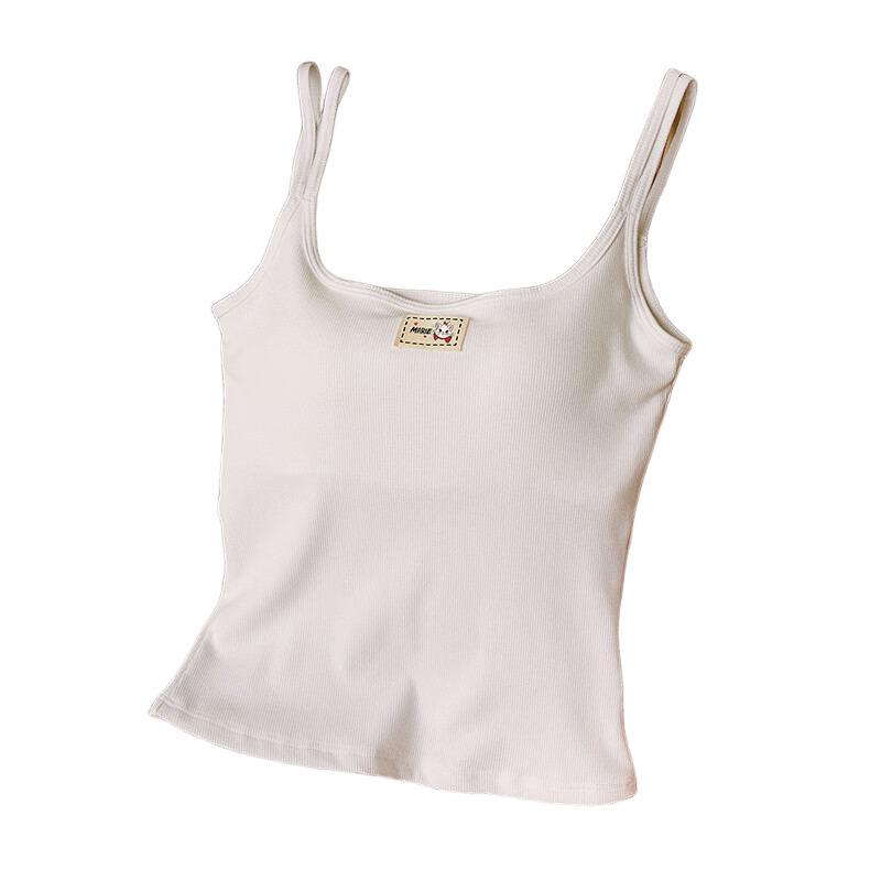 Gukoo Disney Marie Cat Collaboration Women's Spring Autumn Camisole with Chest Pad Antibacterial Simple Vest Off-White M