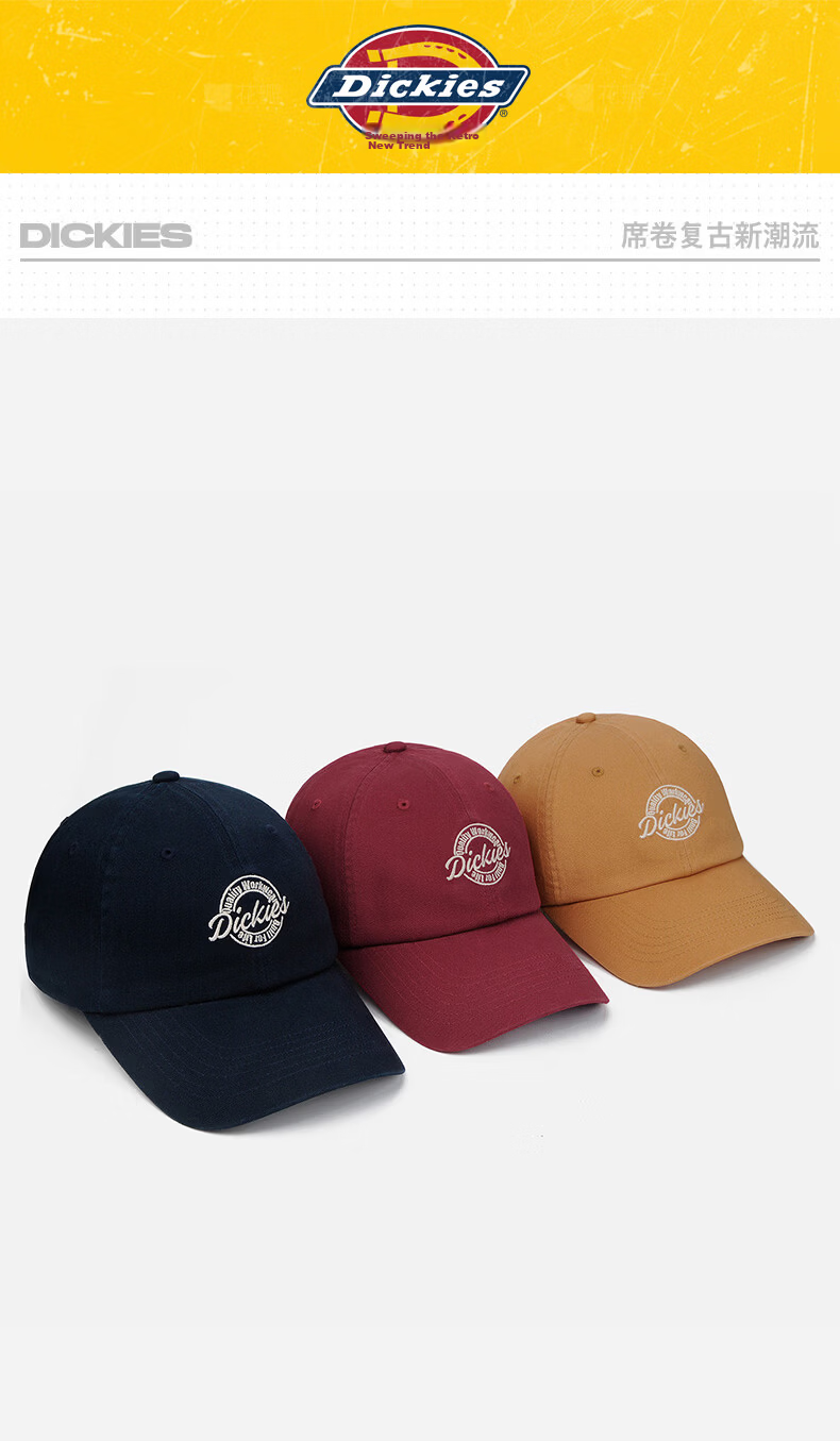 Dickies Embroidered Letter Baseball Cap Soft Top Hat Unisex New Large Head Circumference Slim Face Sun Protection Visor Cap Navy Blue 1