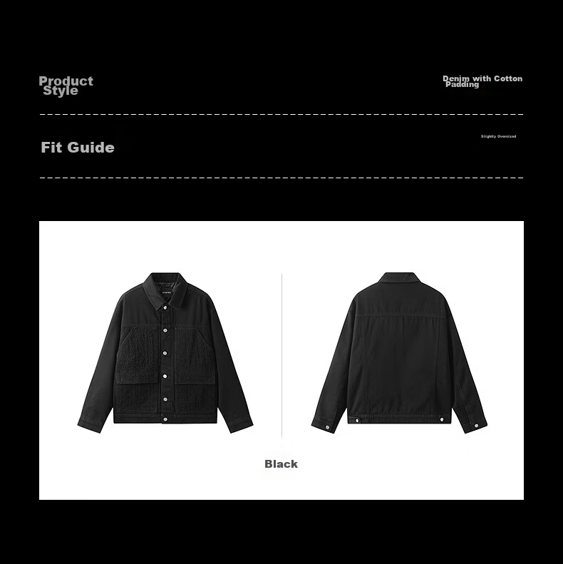 Gxgjeans Men's Black Quilted Vintage Pocket Monogram Denim Jacket 25 New Black 180/XL 4