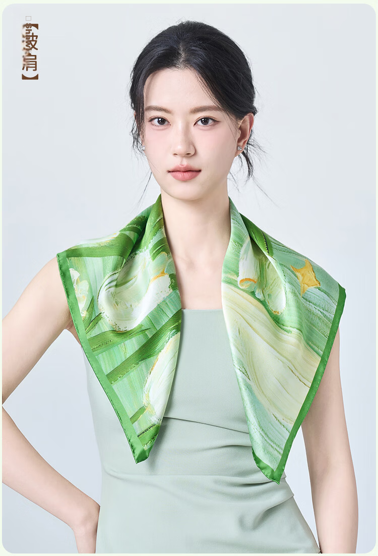 JIUMU 100% Mulberry Silk Scarf Square Shawl for Women, Teacher's Gift, Mother's Gift, Birthday Present, Gift Box Set 6