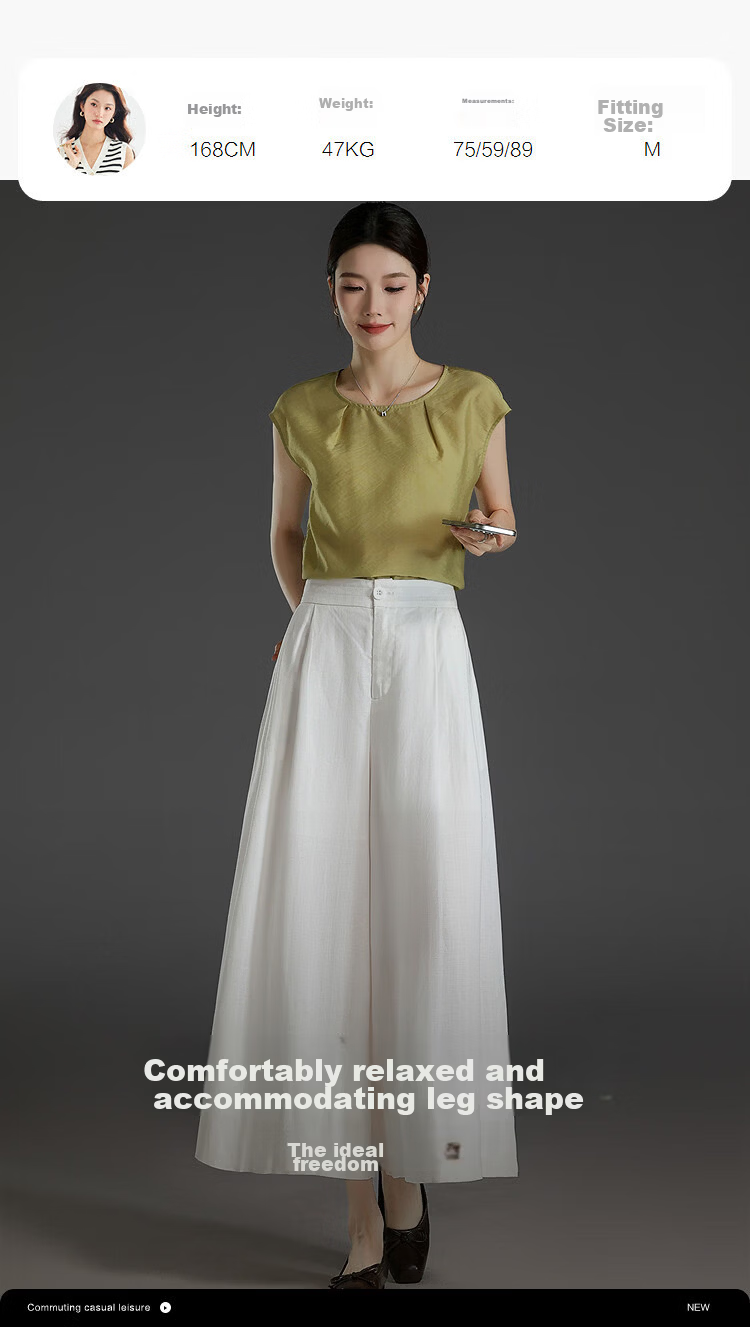 Demana [with Linen Lyocell] Summer Button High-Waist Wide-Leg Folded Slimming Cropped Casual Pants for Women Premium Feel 8