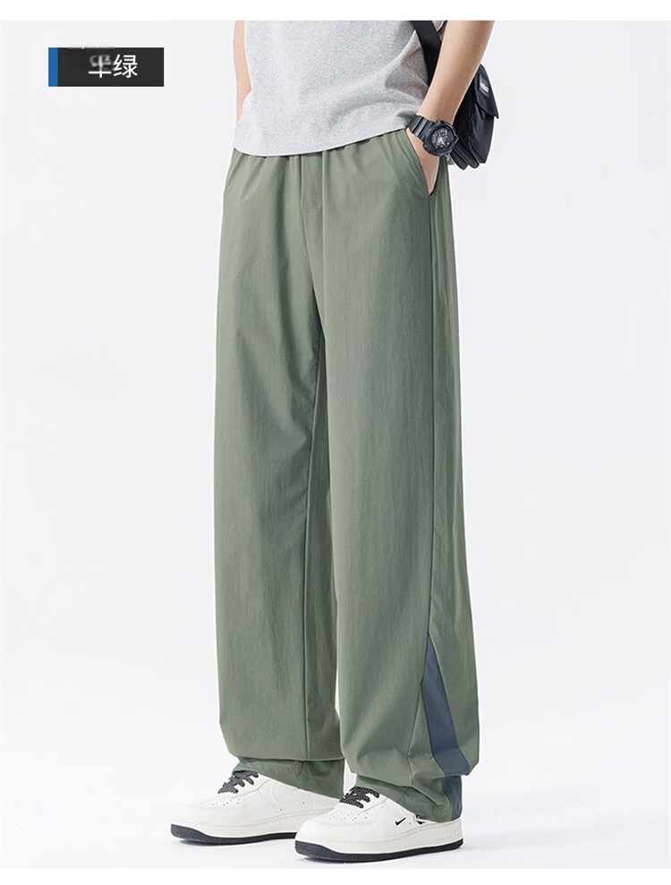 JEEP SPIRIT Men's Colorblock Casual Pants Summer Ice Silk Quick-Dry Outdoor Loose Straight-Leg Trousers Military Green 3XL 17