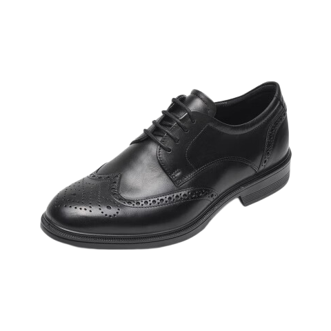 ECCO Formal Leather Shoes for Men, Height-Increasing Brogue Carved Cowhide Derby Shoes, Lisi 622164, Black, Size 42