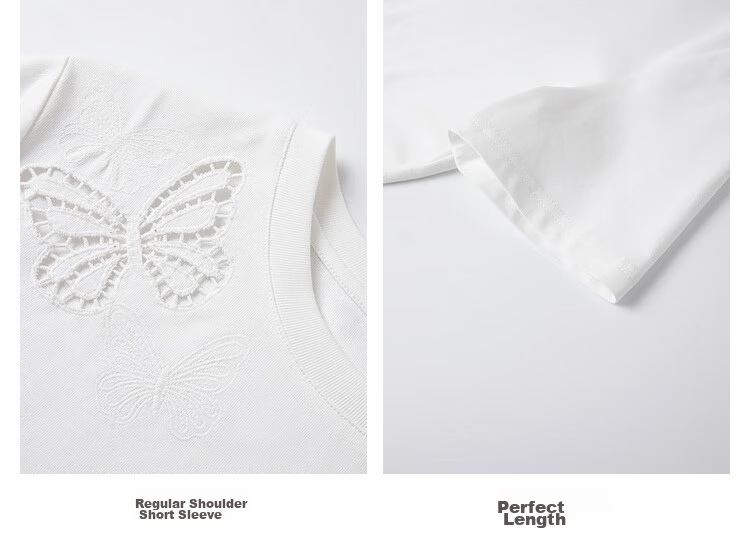 Vimly Butterfly Hollow Embroidery Cotton Short Sleeve T-Shirt Women Summer New Loose Fit Casual Round Neck Top Cloud White L 28