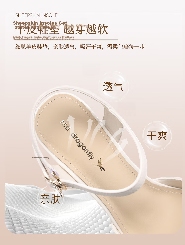 Red Dragonfly Women's Summer Sandals Thick Heel One-Strap High Heels Fashion Office Height Increasing Mom Shoes WLK267822 Beige Size 35 6
