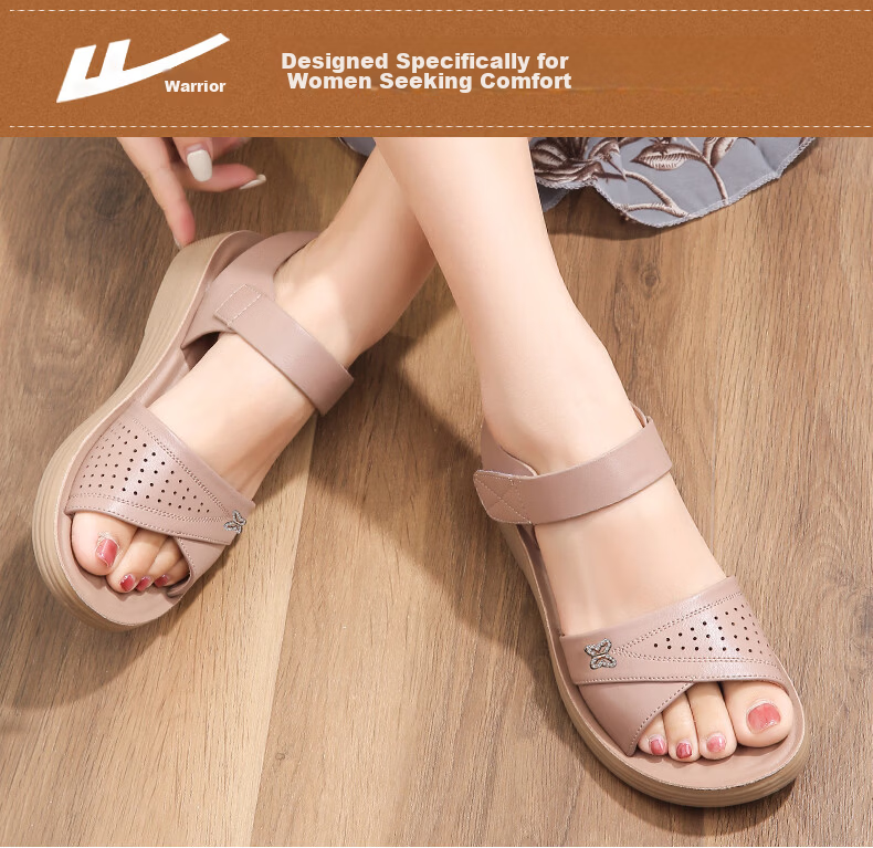 Warrior Mom Sandals 2026 New Summer Middle-aged and Elderly Flat Non-slip Soft Sole Women's Shoes 1203 Dusty Pink Size 39 2