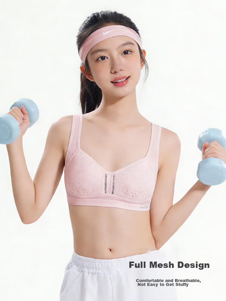 9i9 Development Period Underwear Morning Breeze Diary Girls Bra High School Student Youth Spring Summer White+Pink Size L S102 9