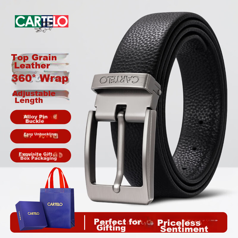 CARTELO Men's First Layer Cowhide Leather Pin Buckle Belt Business Casual Pants Belt 2026 New Model Gift for Boyfriend Husband Dad
