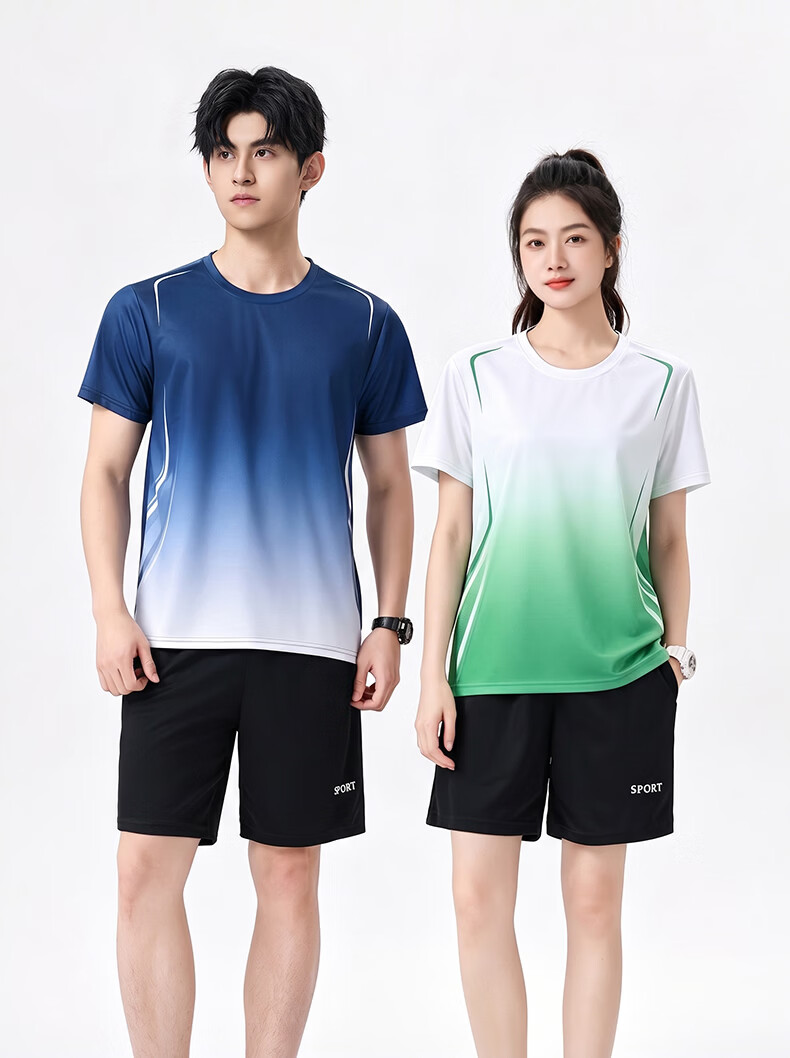 VICTORIATOURIST Summer Ice Silk Quick-Dry Running Sports Set for Men and Women, Short Sleeve T-Shirt and Shorts, Couple's Basketball Badminton Fitness Apparel 27