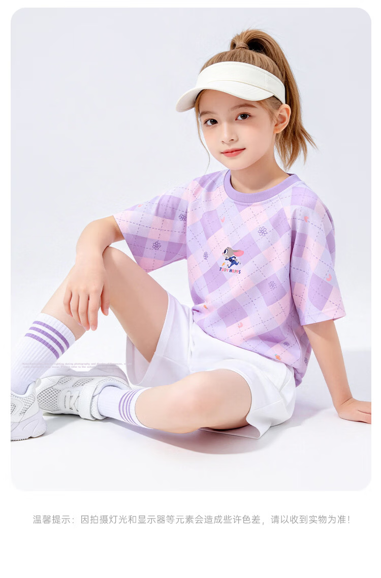 Disney Girls Short Sleeve Rabbit Police Official T-Shirt 2026 Summer New Children's Ice Silk Sports Short Sleeve Purple Size 150 19