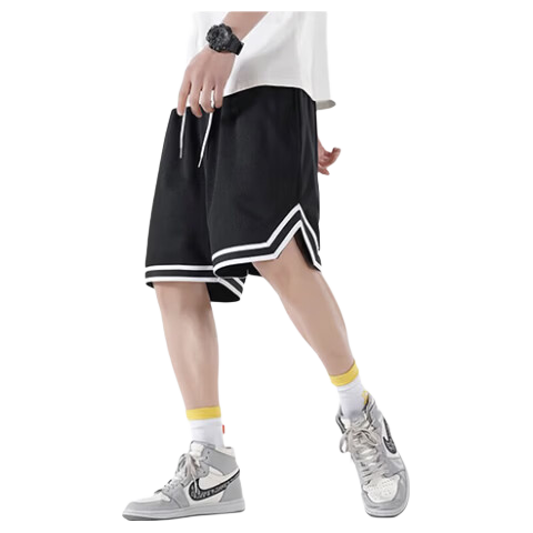 IZEXX American-Style Sports Shorts for Men, Summer Loose Basketball Shorts, Breathable Quick-Dry Casual Five-Point Pants IZ56 Black L