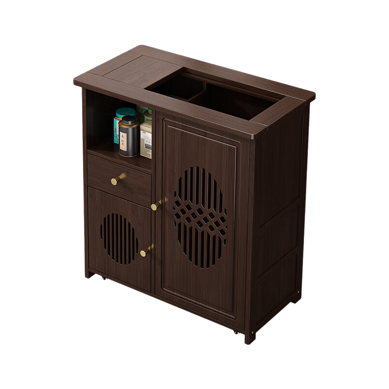 Taomengju New Chinese Style Mobile Tea Table Home Small Tea Stand Living Room Tea Cart Balcony Tea Table Kettle Integrated Tea Cabinet Side Table