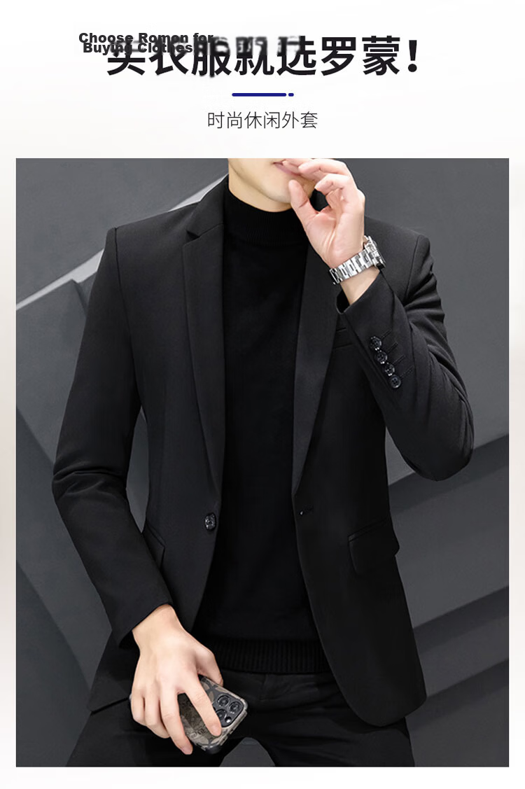 ROMON Men's Autumn Winter Business Formal Suit Slim Fit Luxury Blazer Groom Best Man Wedding Attire 2