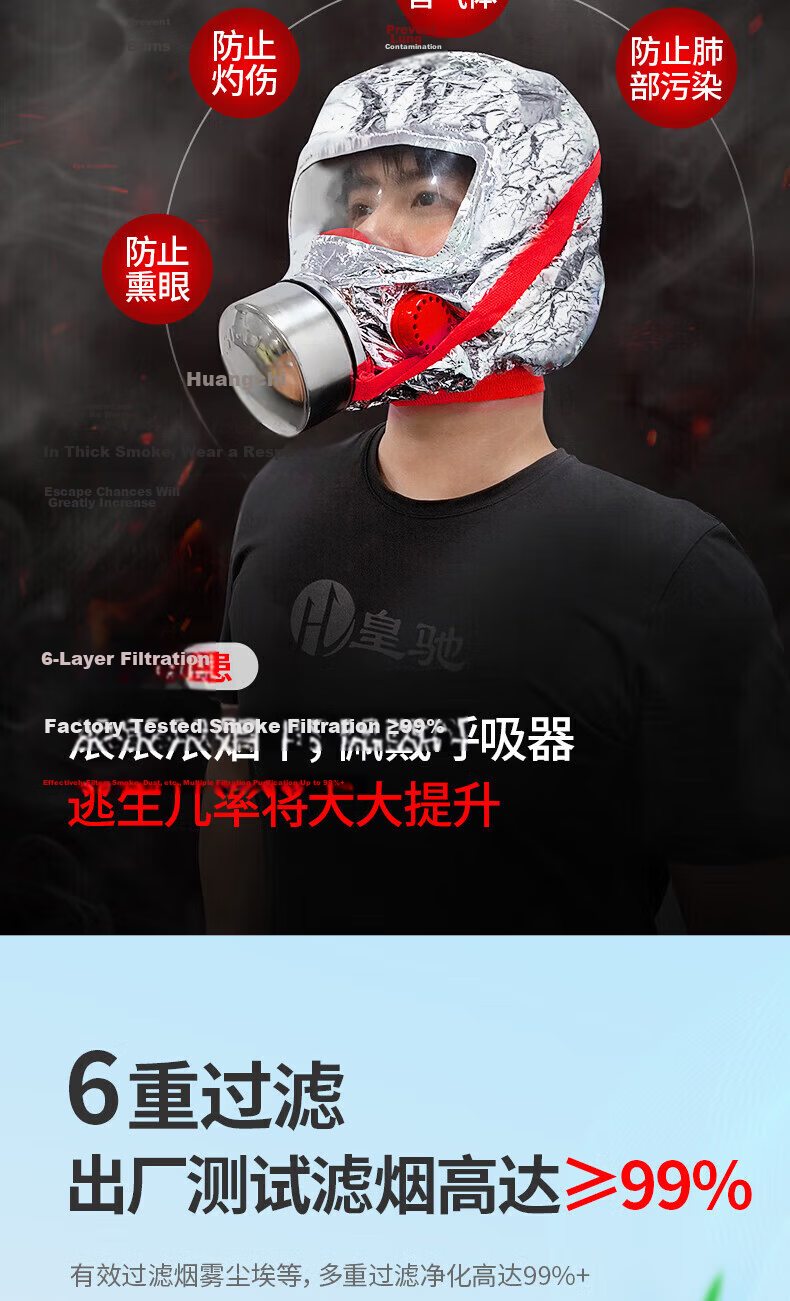 Huangchi Gas Mask Firefighter Mask Fire Smoke Protection Fire Escape Filter Self-Rescue Respirator TZL30 4
