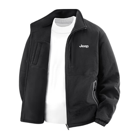 JEEPJEEP Men's Autumn Winter Jacket, Turn-down Collar, Loose Fit, Waterproof, Reversible, Fleece Lined Casual Coat, Gray, 2XL