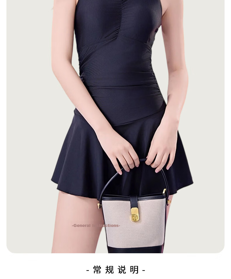 LangSha Women's Black One-Piece Swimsuit Skirt Slim Fit High Elasticity Conservative Anti-Exposure Beach Hot Spring Wear 18