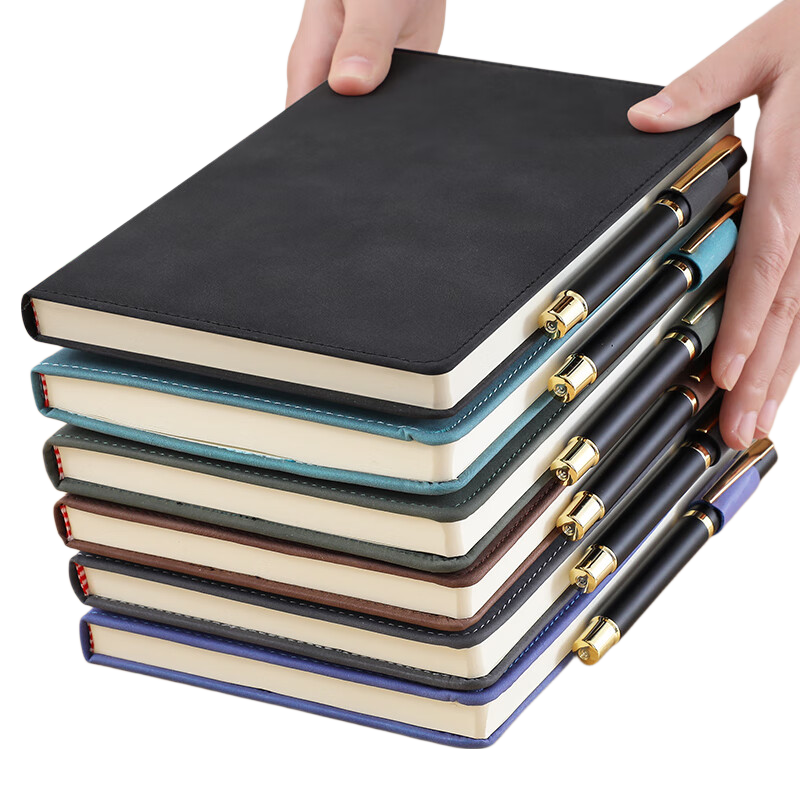Faramon Notebook A5 Thick Journal, Business Sheepskin Cover Vintage Notebook, Work Diary, Meeting Minutes Book, Office Stationery, Customizable, Black