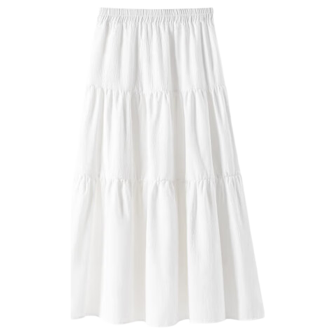 Baleno Cake Midi Skirt for Women, Summer High-Waisted, Slimming, White A-Line Skirt with Inner Lining, Korean-Style Elegant And Gentle Fairy Princess Dress