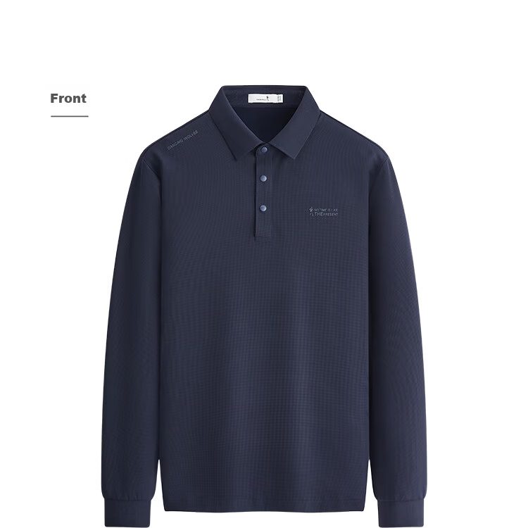 Dancing with Wolves [High Elasticity Nylon] Commuter Versatile Brushed Stretch Light Business Men's Long Sleeve Polo Shirt 102 Dark Blue L 10